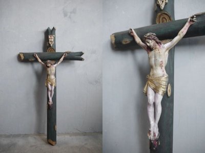 画像1: アンティーク　キリスト　ウッド十字架オブジェ