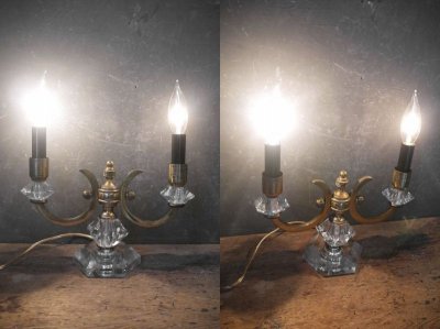 画像1: アンティーク　ブラス製　2灯テーブルランプ 