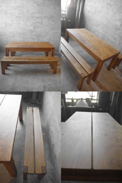 画像1: アンティーク　maison regain社　テーブル＆ベンチ2台セット