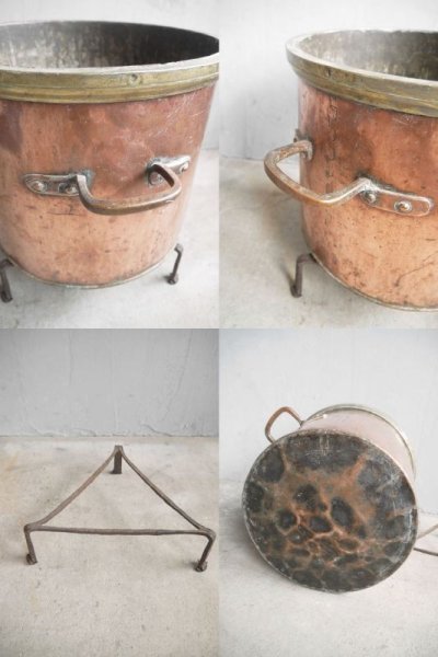 画像3: アンティーク　カッパー＆ブラス製　鍋＆土台セット