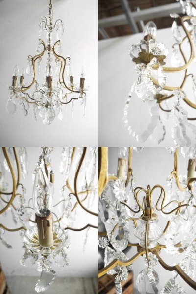 画像2: アンティーク　ブラスベース　6灯　ガラス装飾シャンデリア