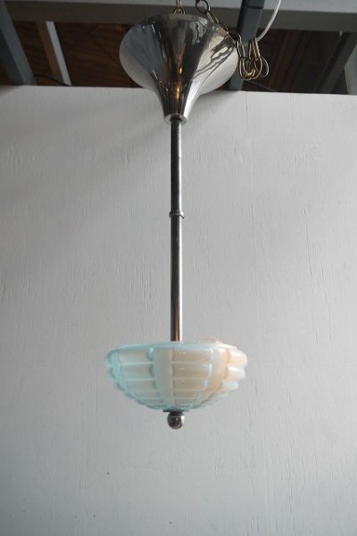 画像1: アンティーク　ブルーガラスシェード　吊り下げランプ (1)