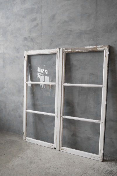 画像1: アンティーク　ガラス窓枠　2枚セット　A (1)