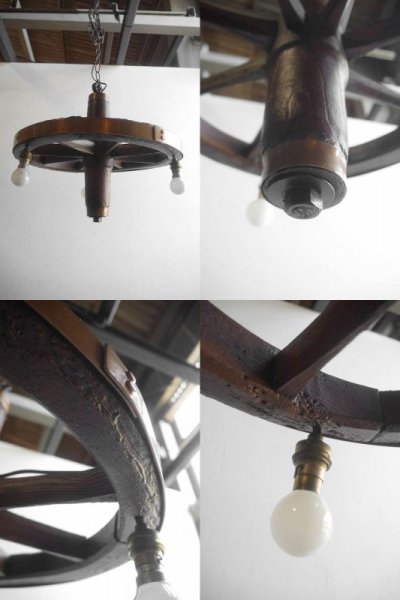 画像2: アンティーク　車輪型　3灯吊り下げランプ