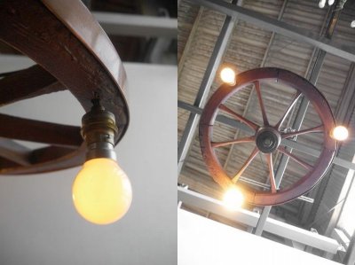 画像1: アンティーク　車輪型　3灯吊り下げランプ