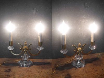 画像1: アンティーク　ブラス製　2灯テーブルランプ 