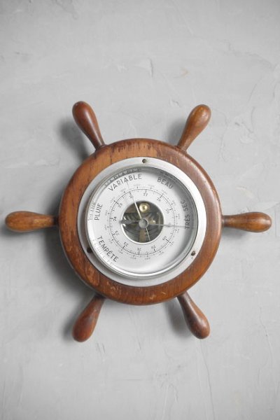 画像1: アンティーク　舵輪型　温度計オブジェ (1)