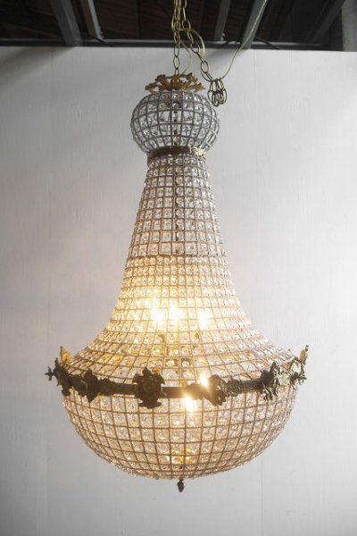画像1: アンティーク調　ガラス装飾　6灯シャンデリア　A (1)