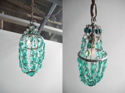 画像1: アンティーク　ガラス装飾　吊り下げランプ