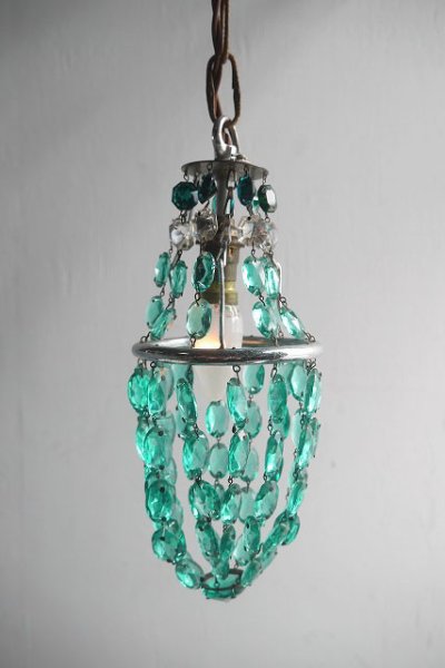 画像1: アンティーク　ガラス装飾　吊り下げランプ (1)
