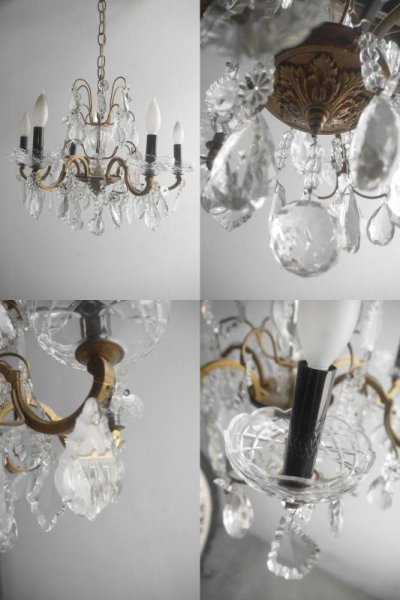 画像2: アンティーク　ブラスベース　6灯　ガラス装飾シャンデリア