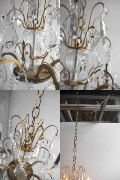 画像3: アンティーク　ブラスベース　6灯　ガラス装飾シャンデリア