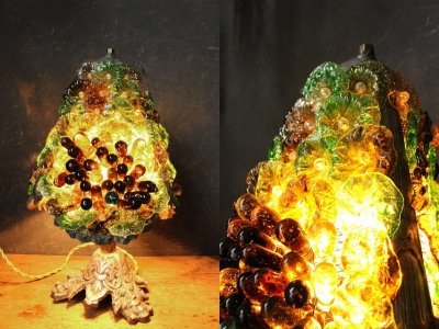 画像1: アンティーク　Murano Glass　3灯テーブルランプ