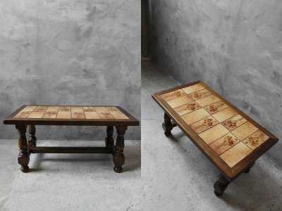 画像1: アンティーク　タイルトップ テーブル