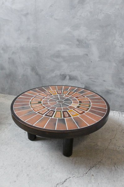 画像1: アンティーク　Roger Capron　タイルトップサークルテーブル (1)