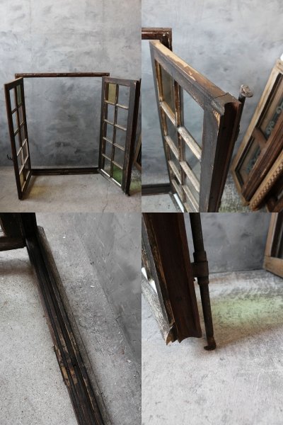 画像2: アンティーク ガラス窓枠 枠付き2枚セット B