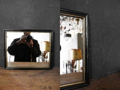 画像1: アンティーク ブラックフレーム ウォール ミラー B