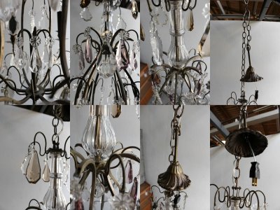 画像3: アンティーク ピューター製 6灯 ガラス装飾シャンデリア