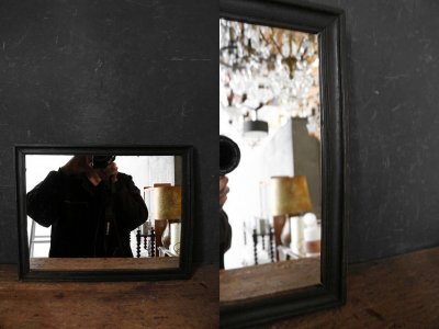 画像1: アンティーク ブラックフレーム ウォール ミラー A