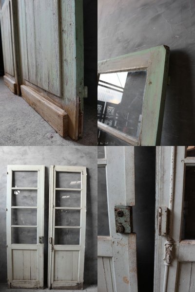 画像2: アンティーク 大型 ガラス×ウッドドアセット