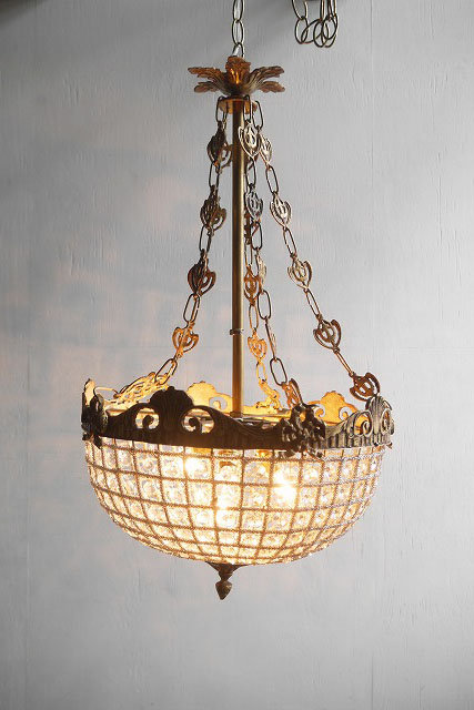 アンティーク調 フランス ガラス装飾 3灯シャンデリ E ライト ランプ-